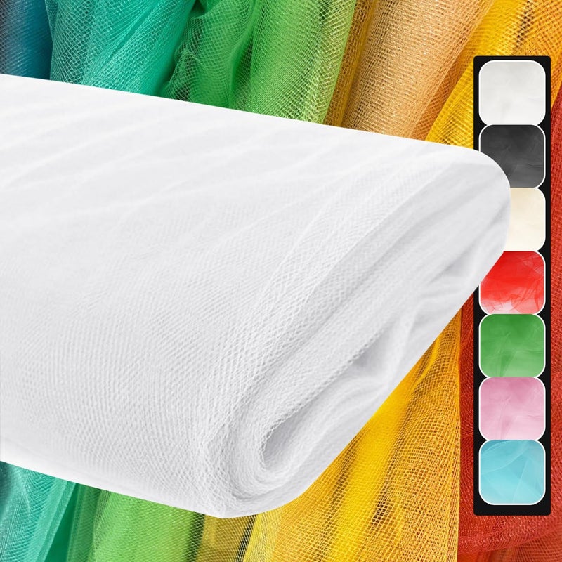 Ableme Deco 108 Inch 25 Yards White Tulle Fabric Roll, Extra Large Matte Tulle Netting Bolt for Wedding Ceiling Drapes Arch Banquet Party Decorations Tutu Skirt Baby Shower DIY Crafts Gift Wrapping (White) - Image 1